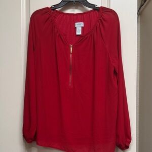 Carmen Marc Valvo Red Blouse with Gold Zipper